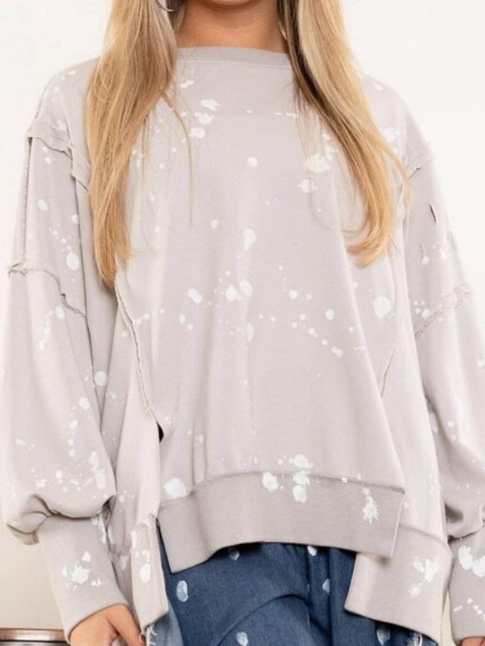 Blue Velvet Washed Terry Paint Splatter Top XL OVERSIZE FIT NWOT